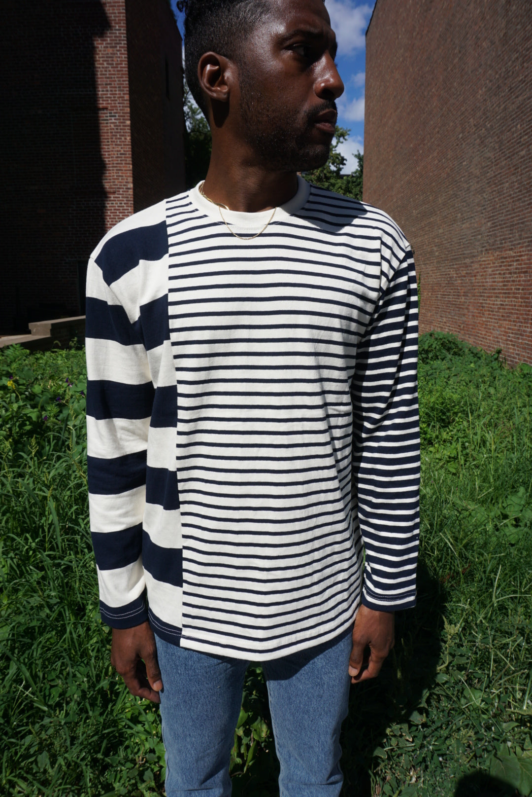 multi stripe long sleeve tee in navy – SEI NYC